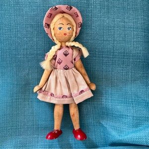 Antique Wooden Peg Vintage Poseable Doll Made In Poland Hand Painted